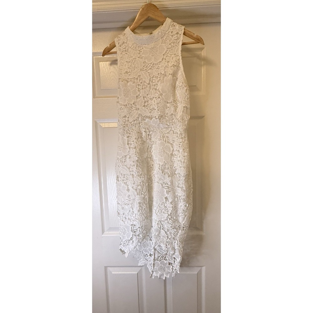 ASTR The Label Lace Dress Womens Large White Mock Neck Asymmetrical ACLD41585